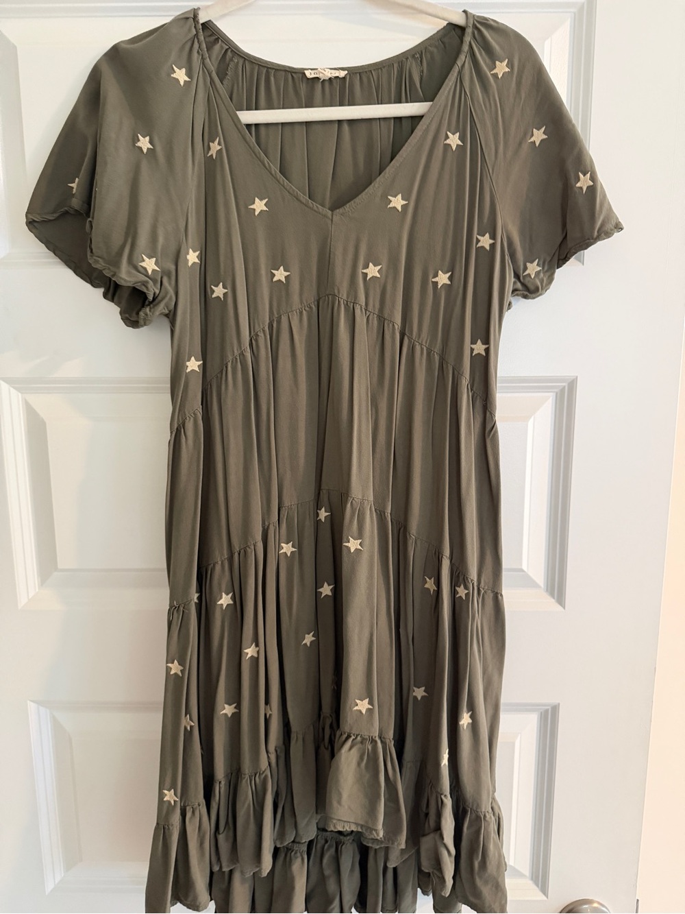 JODIFL Olive Green Gathered Neckline Dress